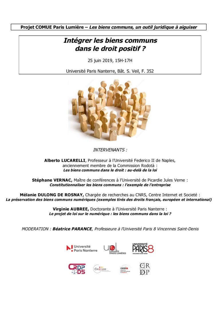 Conférence – Projet “Biens communs” : Intégrer les biens communs dans le droit positif ?, 25 juin 2019