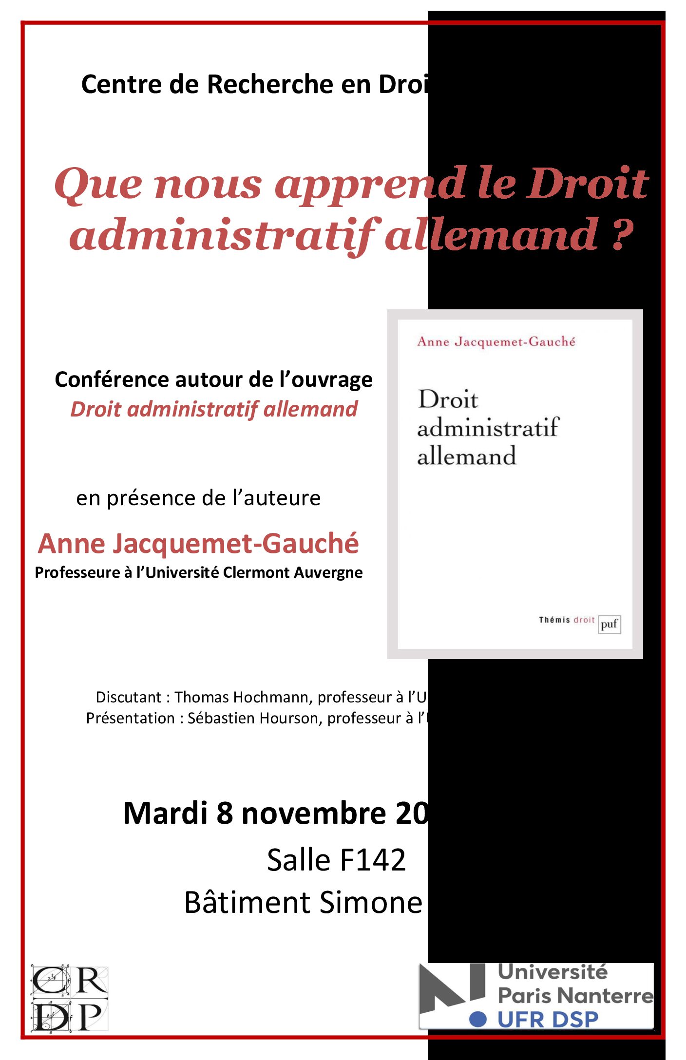 Conférence autour de l’ouvrage “Droit administratif allemand” d’Anne Jacquemet-Gauché