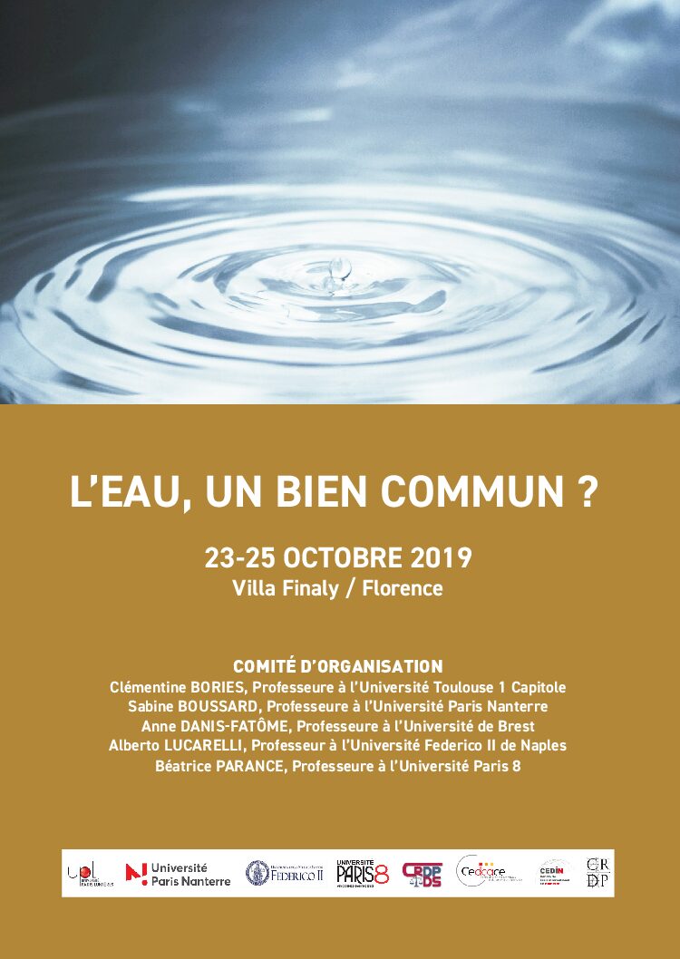 Séminaire – Projet “Biens communs”: L’eau, un bien commun ?, 23-25 octobre, Florence (Italie)